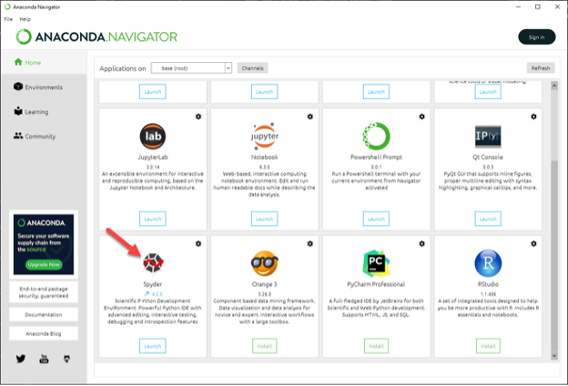 Anaconda Navigator landing page